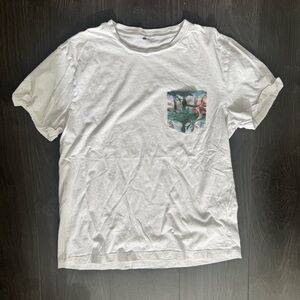 White T-Shirt w/ tropical accent pocket